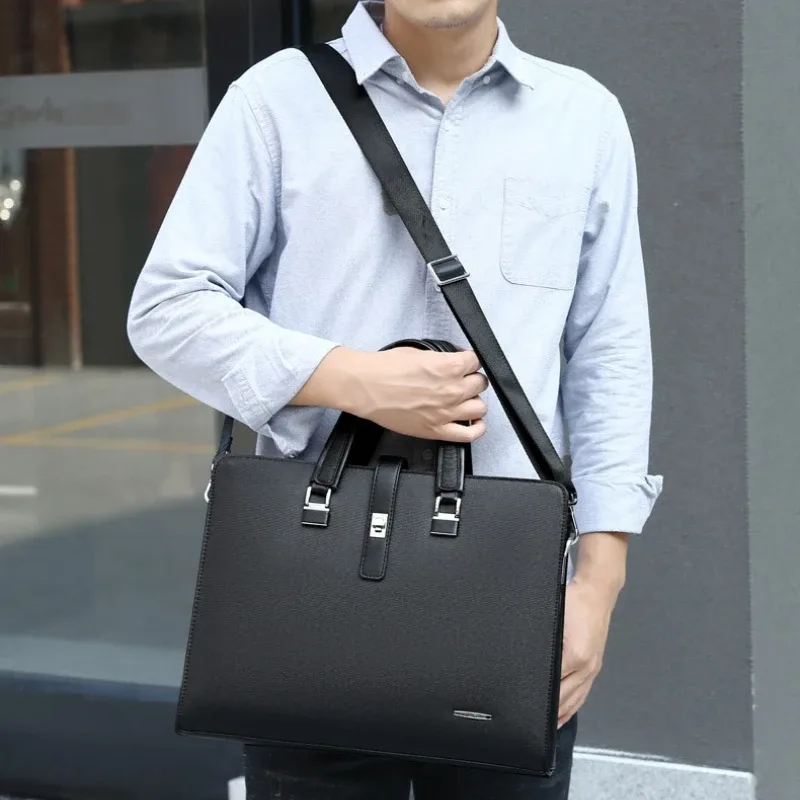 porte-documents de grande capacité pour hommes, sacs à main pour hommes, sac pour ordinateur portable de 15 pouces, sacs à bandoulière de luxe en cuir pu pour hommes