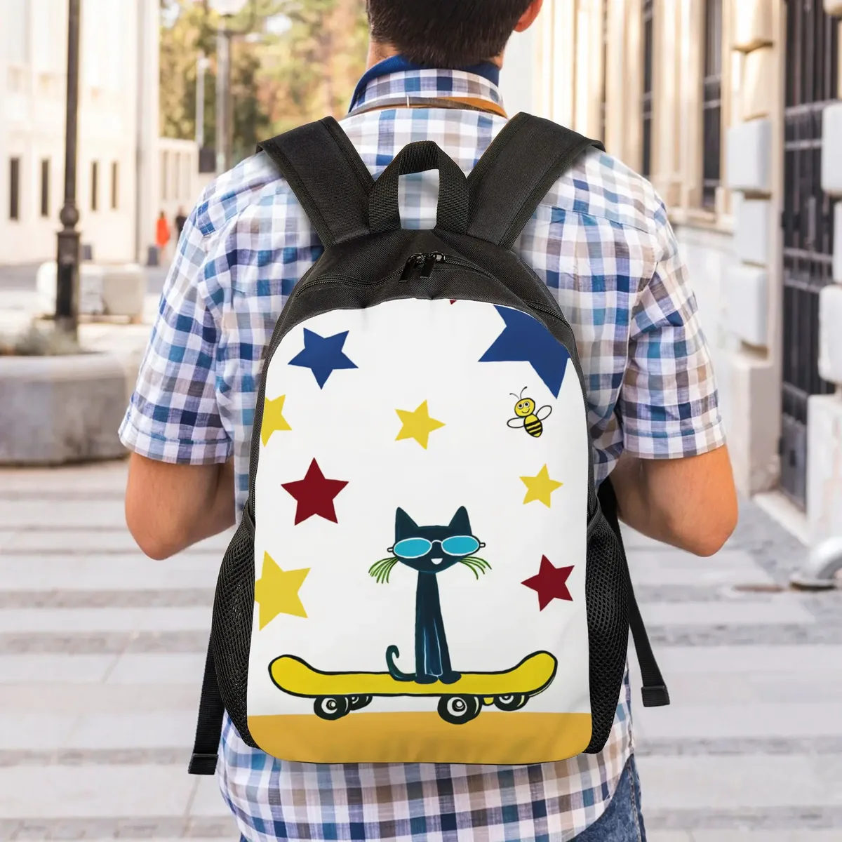 sac à dos élégant pete cat pour femmes et hommes, style outdoor, grands sacs de lycée, sac à dos de créateur