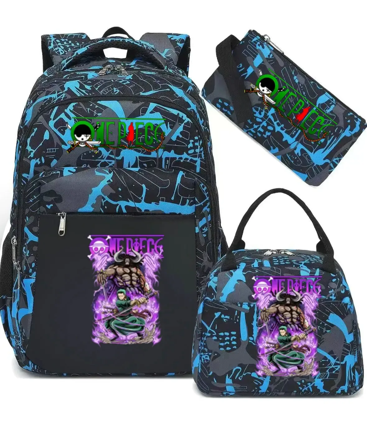 sac à dos one piece 3 pièces camouflage pour adolescents, sacs d'école pour ordinateur portable, sacs de voyage pour collégiens/lycéens, mochilas