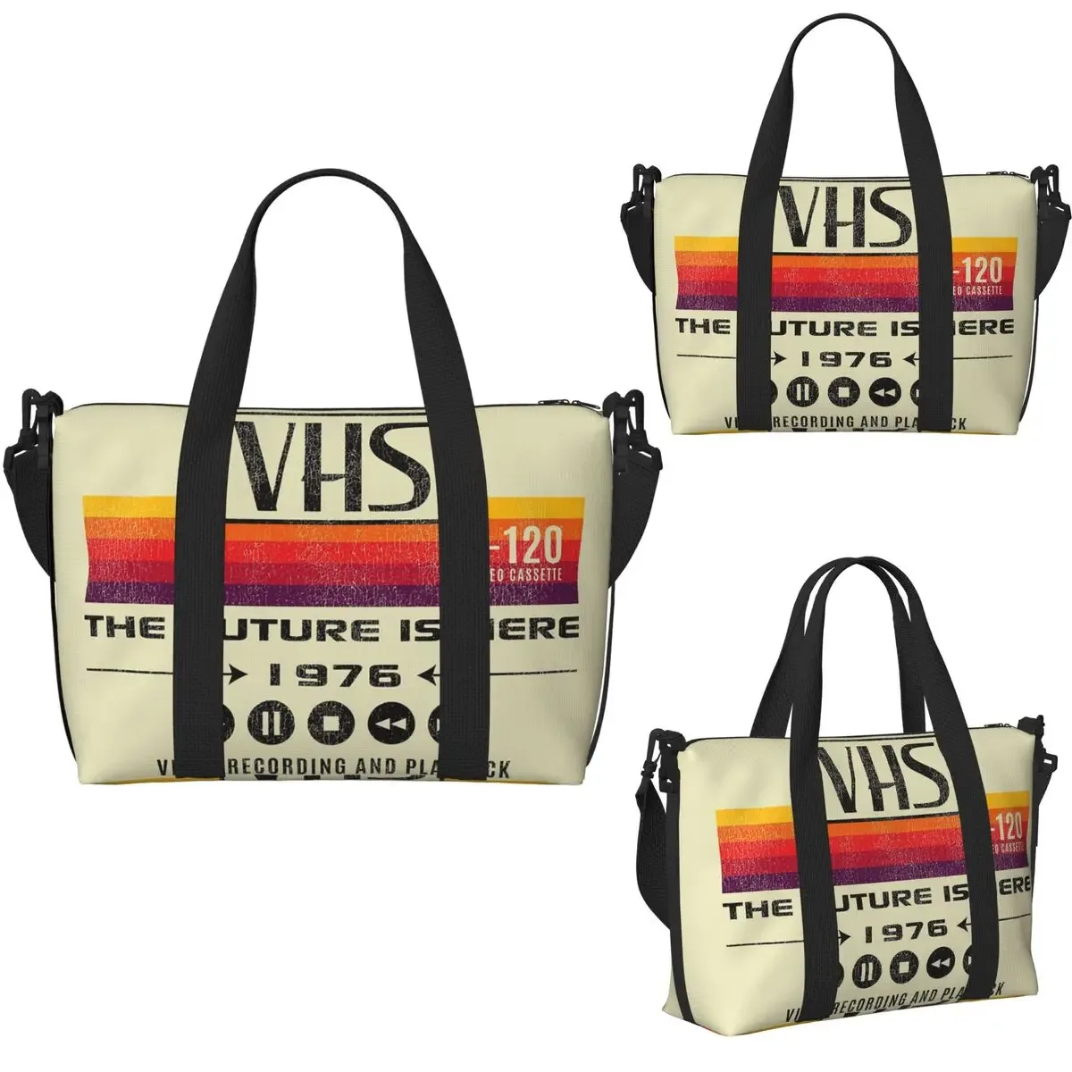 vhs le futur est ici 1976 sac de voyage de plage lts usé sacs fourre-tout de grande capacité pour le sport femmes shopping sac à bandoulière