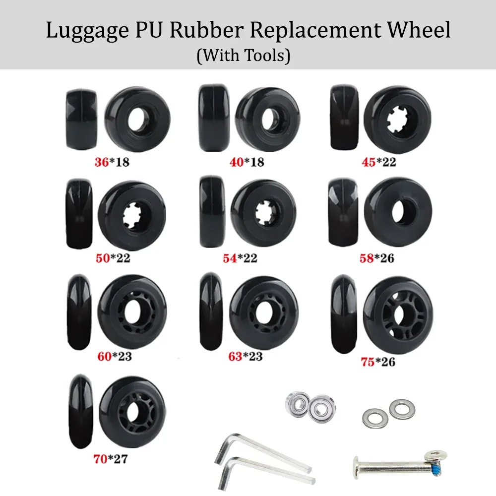 rouleaux de compression en caoutchouc pu pour bagages, roue de remplacement, valise à roulettes, boîte à mot d