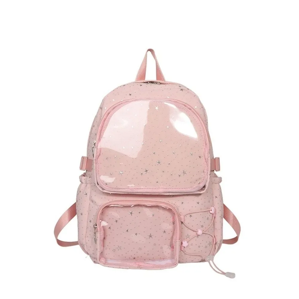 sac à dos pour ordinateur portable en tissu oxford, sac à dos en nylon imprimé étoile y2k, harajuku, grande capacité, transparent, itabag pour femmes