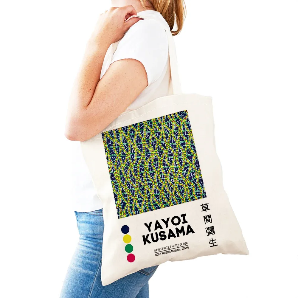 sac à main dot pumpkin lady shop yayoi kusama pour femmes, sacs de shopping à double impression, motif de champ de fleurs, sac fourre-tout pour filles, motif d'œil