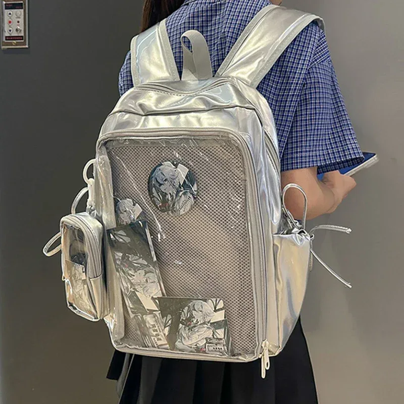 nouveau grande capacité pu étudiants bricolage anime badge ulzzang ita sacs y2k esthétique femmes sacs à dos individualité mochilas para mujer
