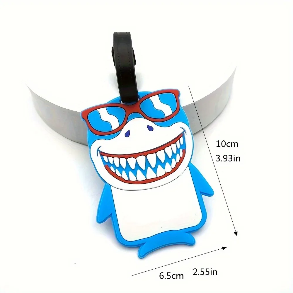 étiquette de bagage en forme de requin de dessin animé mignon, étiquette de sac à dos scolaire, étiquette anti-perte pour aéroport, accessoires de voyage