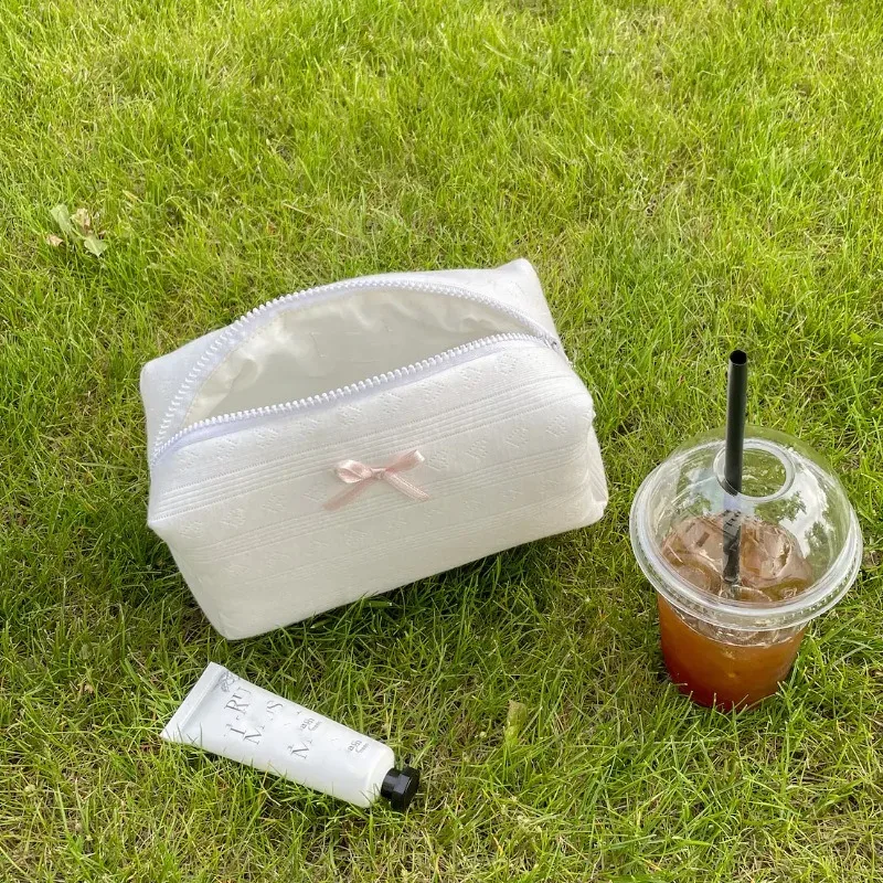 sac de maquillage de grande capacité, 1 pièce, pochette de rangement de cosmétiques à nœud papillon pour soins de la peau, bijoux, trousse de toilette de voyage, sac de rangement portable