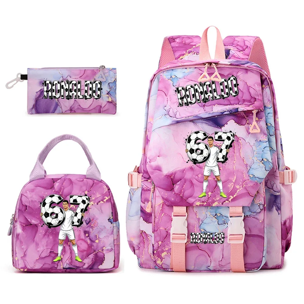 ensemble de sacs à dos pour étudiants avec imprimé cr7 ronaldo 67, avec sac à lunch et trousse à crayons, sac à dos de voyage pour adolescentes
