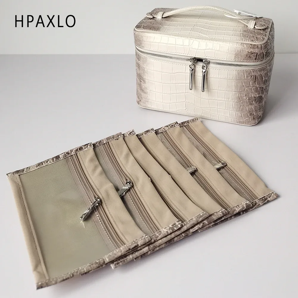 pochette de toilette en cuir véritable motif crocodile himalaya, organiseur de bijoux portable, étui de rangement pour produits de soin, trousse de voyage de luxe