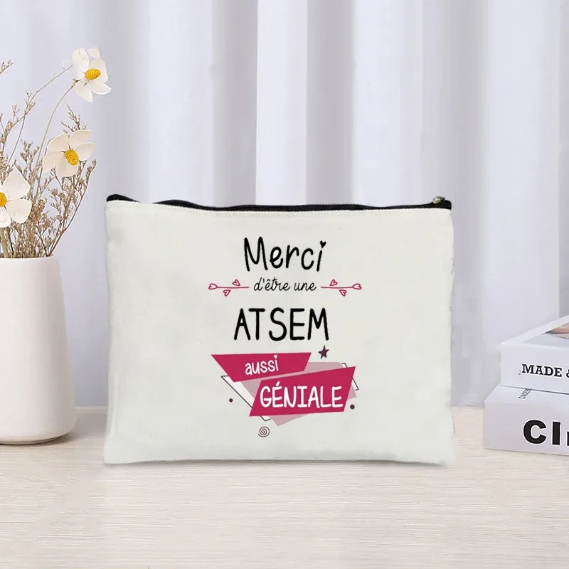 trousse à cosmétiques i am the best atsem in the world, sac en toile imprimé, voyage simple, soins de la peau, rangement de produits, trousse de toilette, cadeau atsem