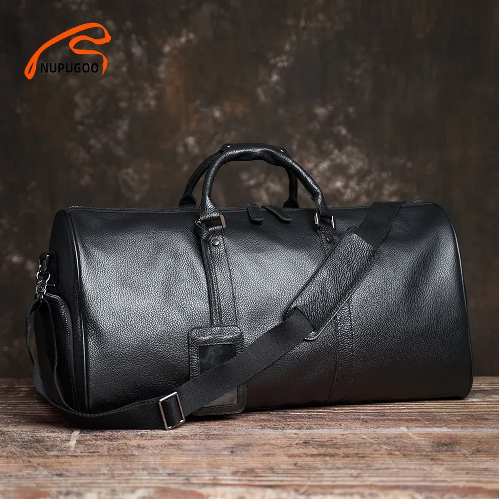 nupugoo – sac de voyage en cuir véritable pour hommes, bagage à main décontracté de grande capacité, pochette 