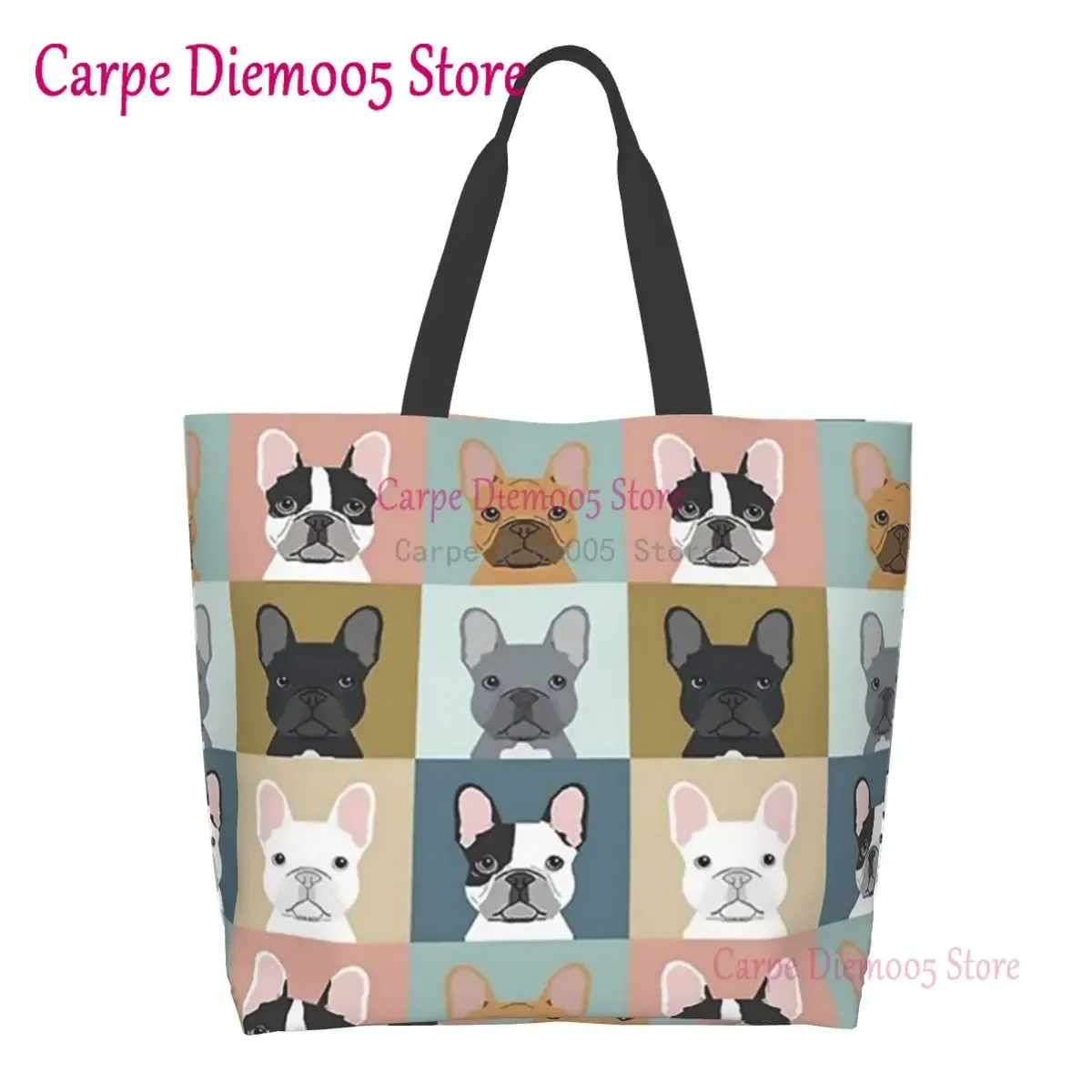 sac fourre-tout grande capacité pour femme, sac d'épicerie pour femme, bouledogues français mignons, initié