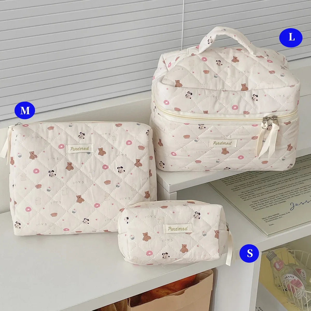 ensemble de trousses de toilette matelassées à fleurs style yt ins, en coton, pour organiser les cosmétiques, sacs de voyage pour articles de toilette, comme cadeau pour filles