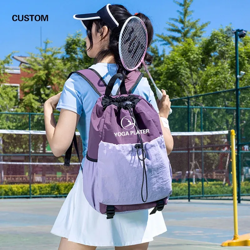 sac à dos de sport extérieur à cordon de serrage avec logo personnalisé, grande capacité, sac de badminton, personnalisation personnalisée, sac à dos en nylon imperméable