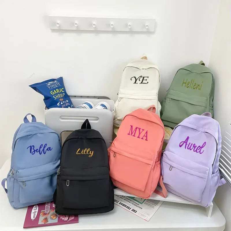 nouveaux sacs d'école personnalisés nom personnalisé broderie grande capacité en nylon étudiant sac à dos adul