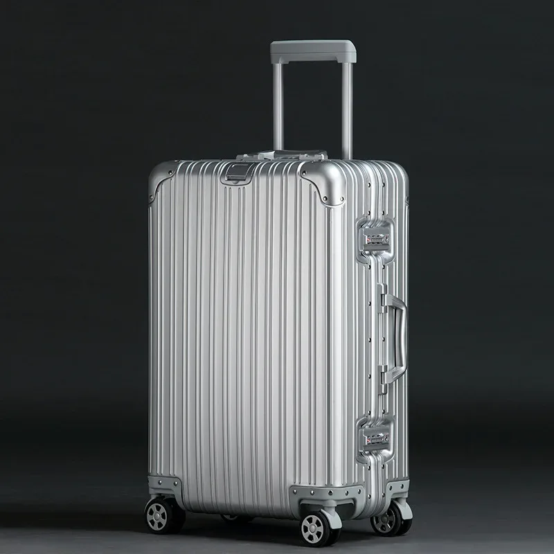 100% valise en aluminium meilleure vente valise de chariot en métal valises sur roues porte-bagages 20/26/30 pouces valises de voyage de cabine