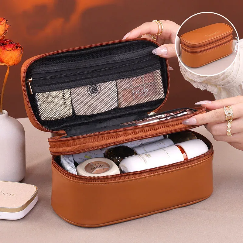 Sac à cosmétiques pour femmes, trousse de maquillage Double couche, grande capacité, organisateur de cosmétiques de luxe, essentiels de voyage, sac à cosmétiques pour femmes