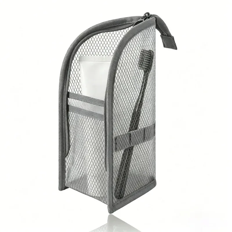 trousse de toilette en maille pour femme, organisateur de maquillage portable, étui de voyage étanche pour brosse à dents, pochette de beauté