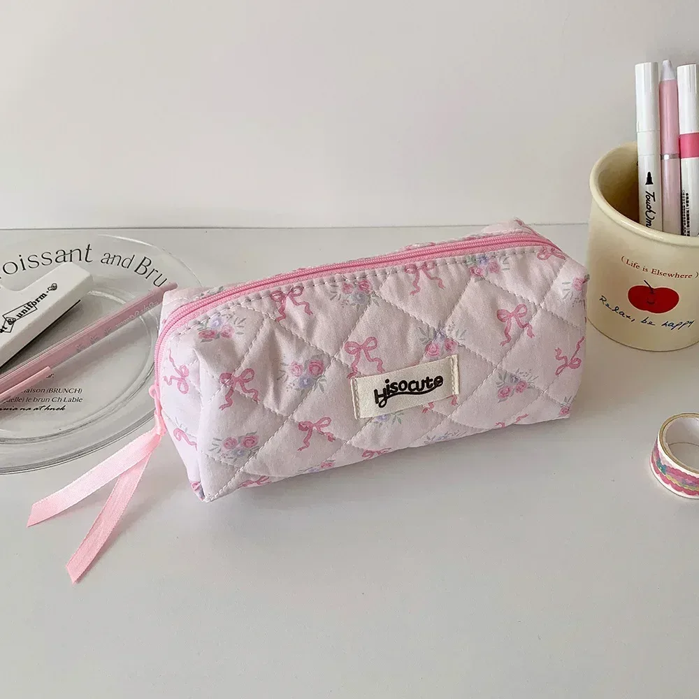 sacs à cosmétiques coréens avec nœud papillon et dentelle pour femmes, sac de maquillage doux à main, sacs de rangement d'articles de maquillage de voyage pour filles, mode