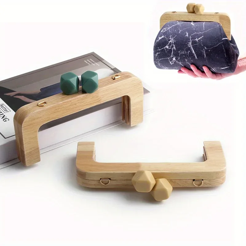 perles en bois de 19.6cm x 11cm, 1 pièce/2 pièces, serrure assortie, portefeuille mural, cadre de sac à main, poignée faite à la main avec perles colorées, pièces de rechange