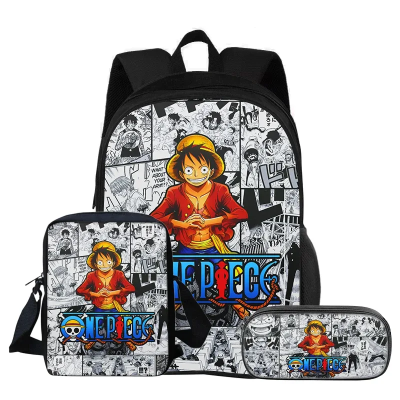 one piece monkey d. luffy – ensemble de 3 sacs à dos pour étudiants, sac à bandoulière d'école, sacs à crayons, sac à dos de voyage, cadeau d'anniversaire pour enfants
