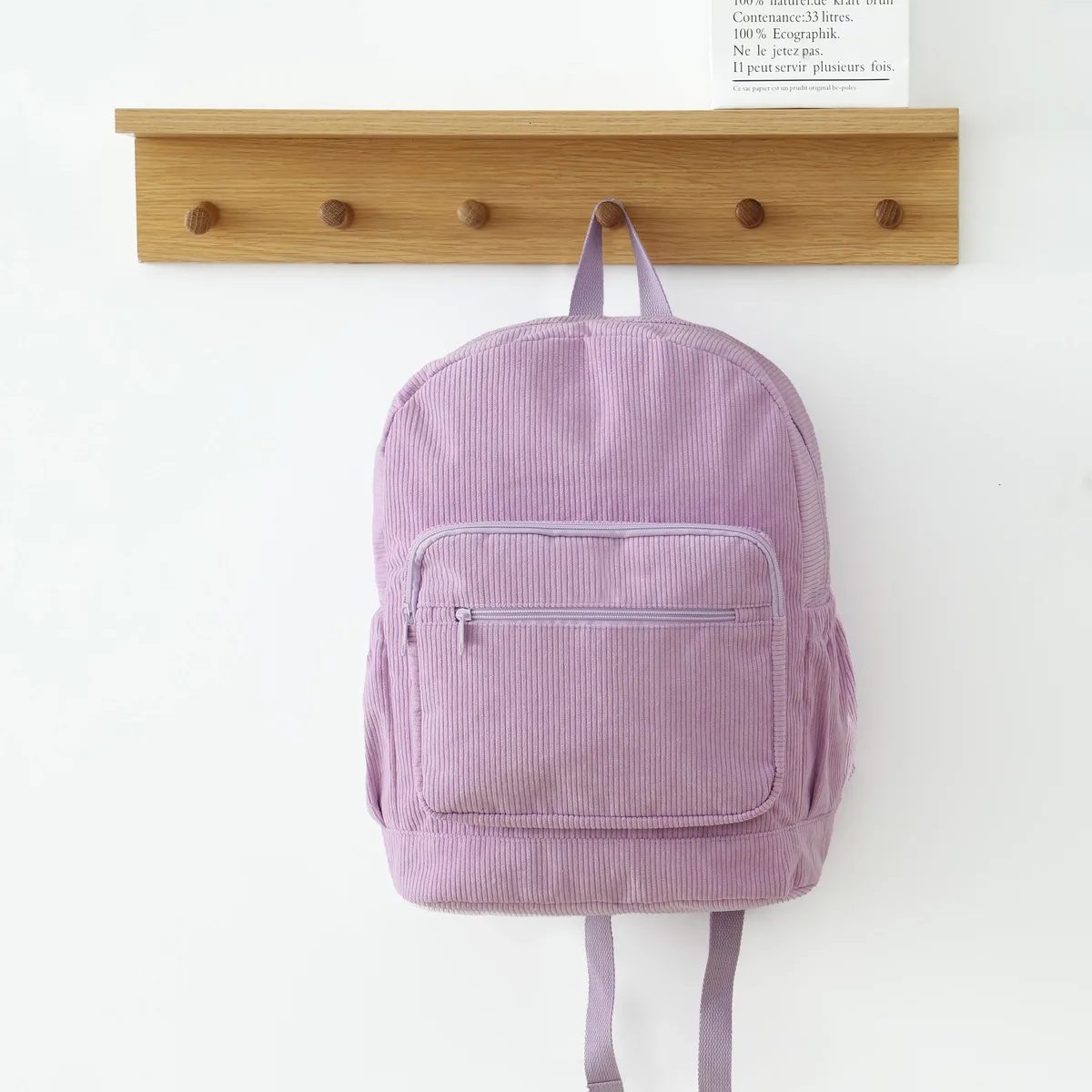 sac à dos en velours côtelé avec fermeture éclair pour fille adolescente, sacoche d'école, décontracté, pour voyage en plein air
