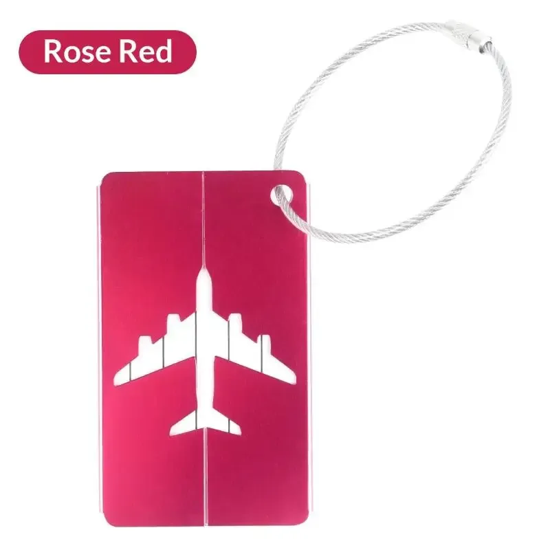 étiquette de bagage en alliage d'aluminium pour avion, anti-perte, avec porte-carte d'identité, couleur unie, accessoires de voyage