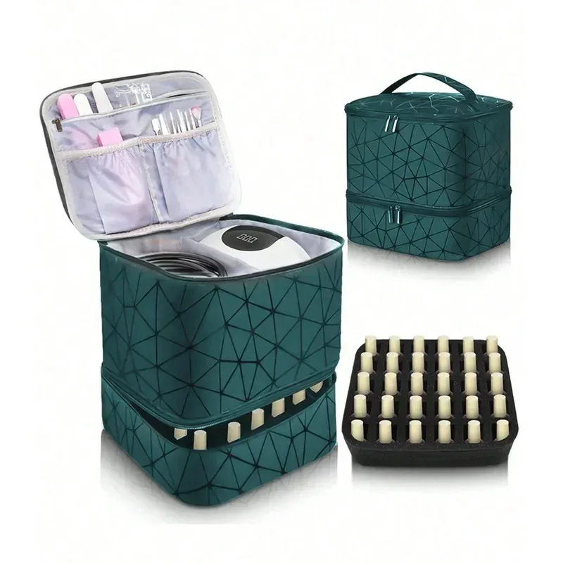 sac de rangement portable pour vernis à ongles à double couche, peut contenir jusqu'à 30 flacons, étui de rangement de voyage pour maquillage et fournitures de nail art