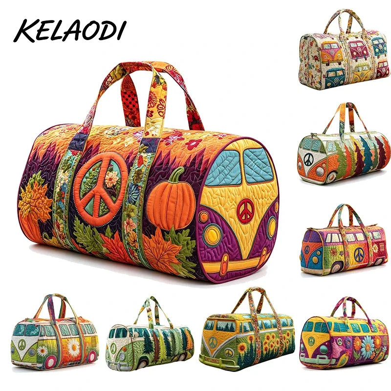 Sac de voyage matelassé 3D rétro multicolore avec bandoulière réglable, grande capacité, pour la gym, le camping, la plage, le week-end