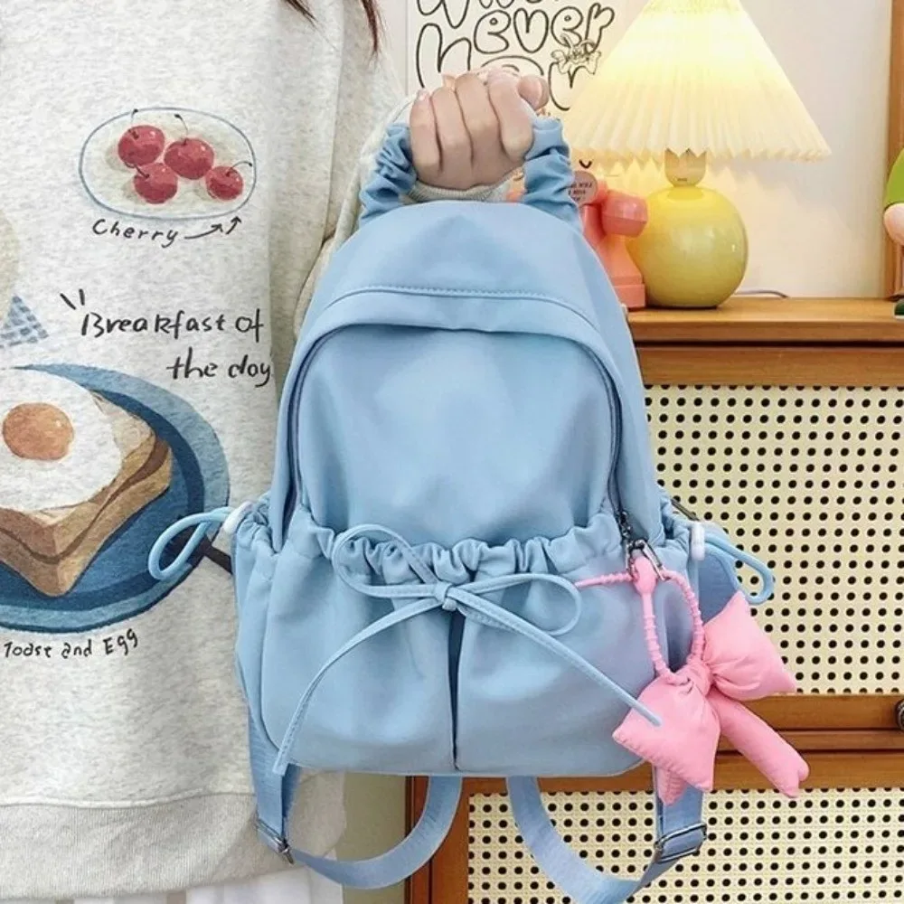 Sac à dos en nylon pour étudiants avec cordon de serrage, bretelles réglables, design plissé, sac de voyage léger et de grande capacité