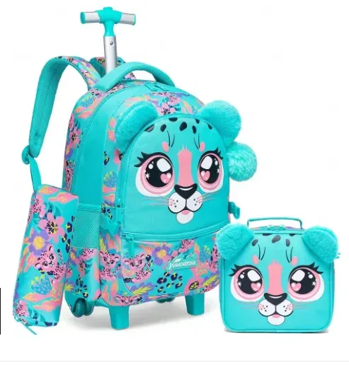 sac à dos scolaire à roulettes, ensemble de 3 pièces, sac à déjeuner, sac à stylos, sac à dos d'école à roulettes pour filles, ensemble de sacs à roulettes avec sac à déjeuner
