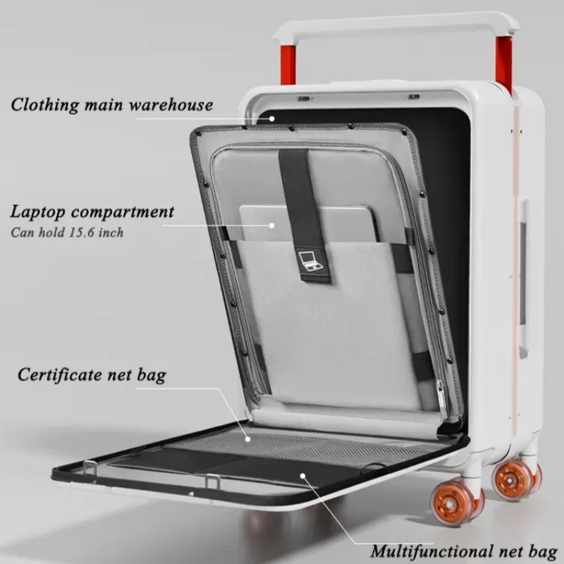 valise de voyage avec poche avant pour ordinateur portable, poignée large, bagage cabine 20'' pour homme, valise trolley 24'' pour femme avec cadre en aluminium pour pc