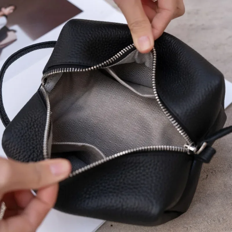 sac de maquillage en cuir véritable de haute qualité, sac à cosmétiques simple, étui de rangement de toilette pour femmes, pochette de rangement portable de voyage pour dames