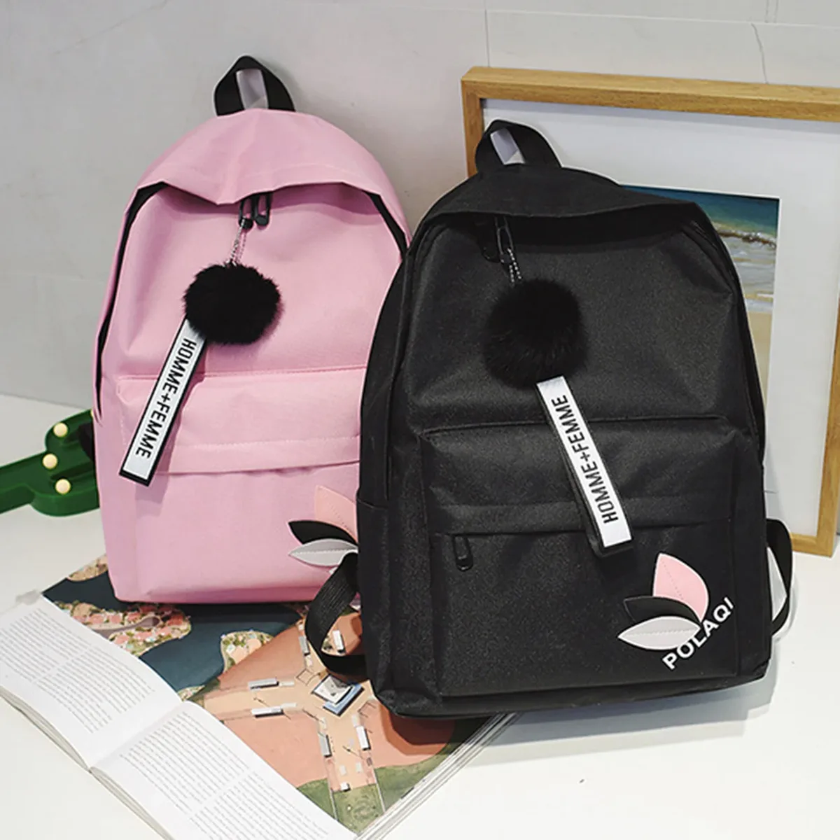 Sac à dos en toile pour femmes, pour les élèves du collège, sac à dos en toile à renfort triangulaire, sac à dos en toile imperméable
