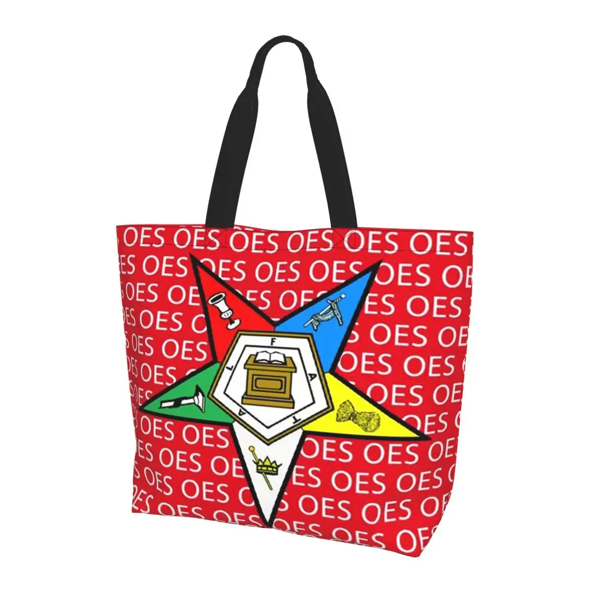 sac fourre-tout en toile avec logo order of the eastern star oes, sac à bandoulière de grande capacité, sac à main pour courses pour femmes