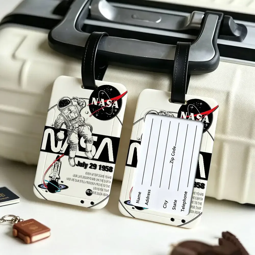 étiquette de bagage en pvc avec logo usa n-nasas, accessoire de voyage, design anti-perte, pochette détachable pour carte d'information