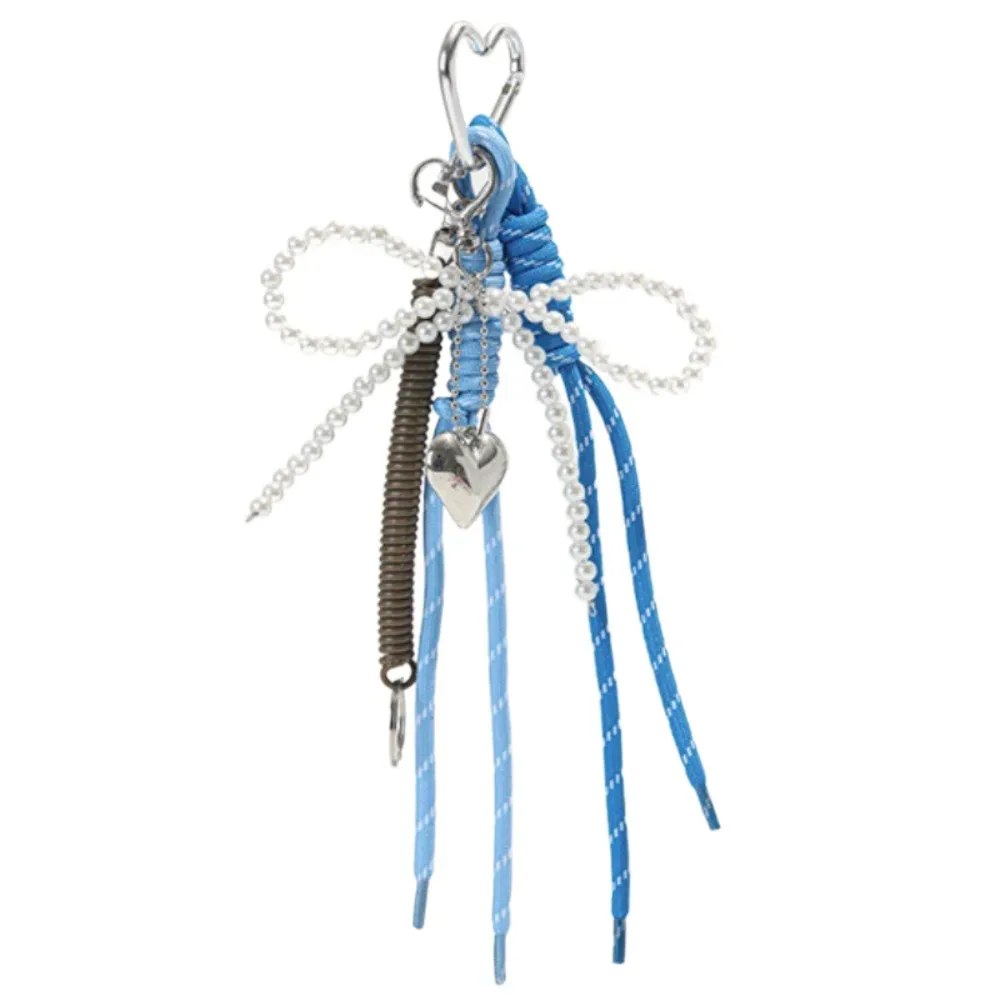 porte-clés créatif en cuir brillant avec nœud perlé, longue pampille, cœur d'amour, pendentif pour sac à dos, breloque de sac faite à la main, décoration pour sac à main quotidienne