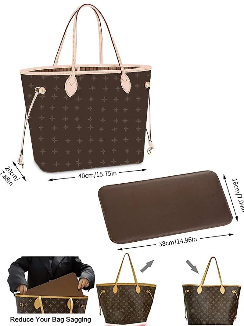 base de sac à main façonnant pour neverfull pm/mm/gm speedy 25/30/35, organisateur d'insertion compatible, sac de luxe, support façonnant en cuir