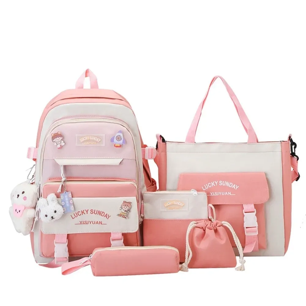ensemble de 5 sacs à dos mignons de grande capacité, multifonctionnels, respirants, pour étudiants, avec boucle, sac bandoulière, pour l'université