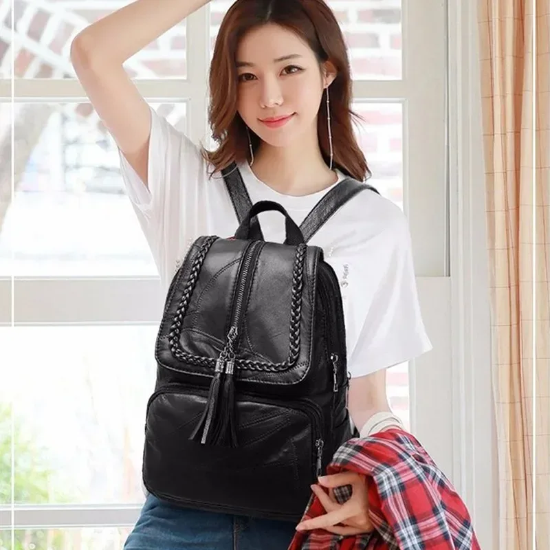 sac à dos multifonction classique noir pour femmes, sac à bandoulière de voyage imperméable en cuir pu, sac d'école