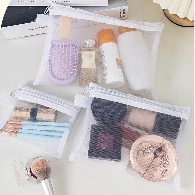 mode petit grand organisateur noir pochette de toilette et de maquillage maille transparente fermeture éclair sac cosmétique femmes organisateur nécessaire