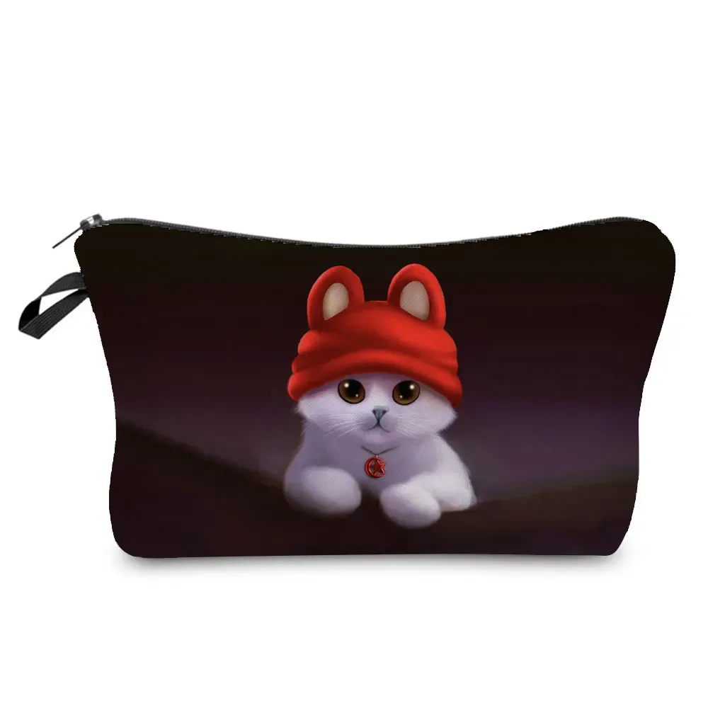 trousse à cosmétiques avec imprimé chat animal de dessin animé 3d pour femme, mini trousse de maquillage décontractée, étui à crayons personnalisé, extérieur, plage, voyage, mignon