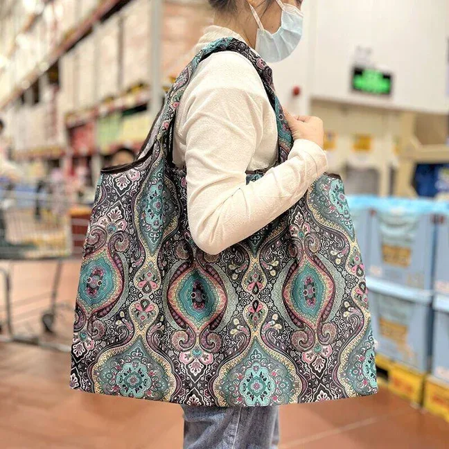 sac d'épicerie pliable en nylon de grande capacité, sac fourre-tout de style japonais, portable, réutilisable, écologique, sac à main imperméable