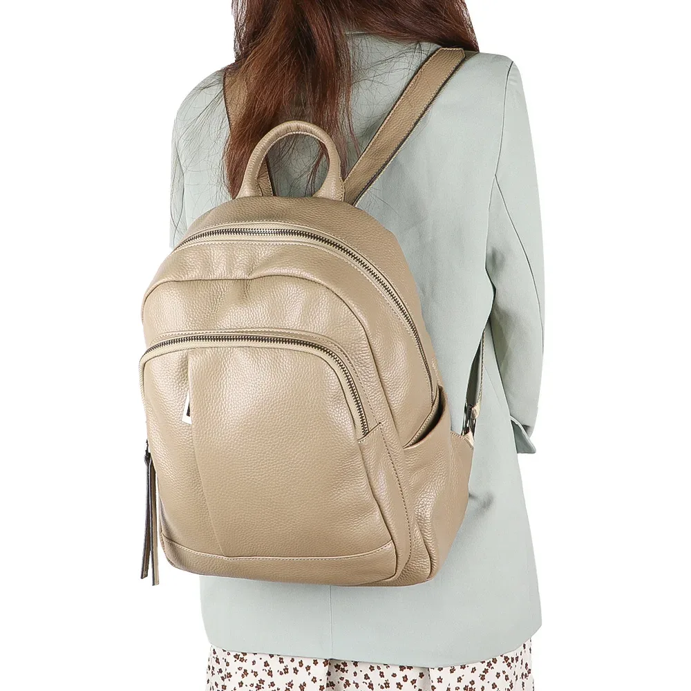 sac à dos décontracté en cuir de vache véritable pour femme, sac de voyage en cuir véritable, fourre-tout multifonctionnel pour femme, sac initié