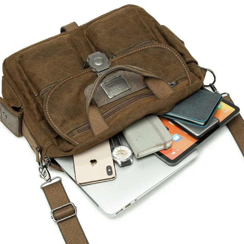 sacs messagers rétro en toile multifonctionnels pour hommes, sacoche d'épaule, sac de voyage décontracté, sacoche à outils vintage, sacoche de transport