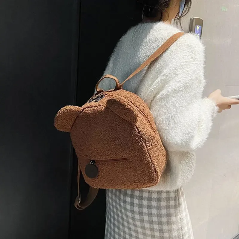 sac à dos en peluche mignon petit ours oreille sac à dos grande capacité dessin animé étudiant sac à dos