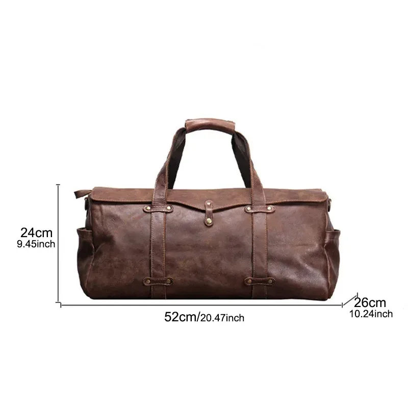 sac de voyage à main en cuir givré pour hommes, pour l'extérieur, courte distance, couche supérieure rétro en cuir de vache, sac à bandoulière pliable de grande capacité
