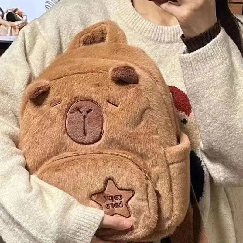 Kawaii Capybara sac à dos en peluche pour femmes polyvalent dessin animé drôle Capibala sac à bandoulière aLrge capacité sac fourre-tout