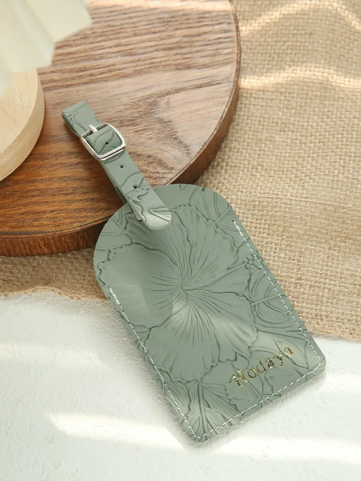 1 étiquette de bagage personnalisée avec nom gravé pour valises, motifs floraux, en cuir végétalien, avec carte nominative confidentielle