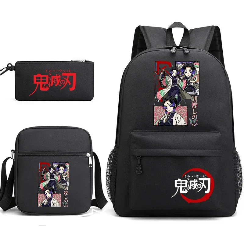 ensemble de sacs à dos d'école imprimés demon slayer, 3 pièces, avec sac à bandoulière, trousse à crayons pour garçons et filles