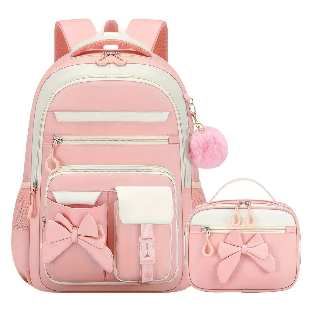 sac à dos scolaire pour filles, multi-poches, avec nœud, ensemble de sacs d'école, sac à dos pour l'école primaire, sac à dos ergonomique pour les voyages en plein air